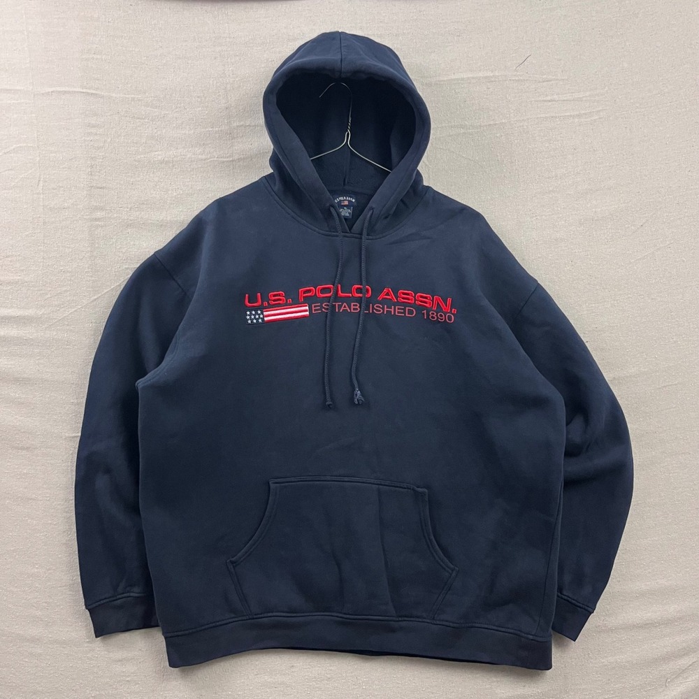 U.S. Polo Assn Hoodie Mens XL Navy‎ Blue Embroidered Logo Flag Pullover